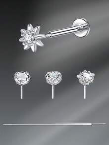 CIZME 5pcs Funky Stainless Steel Heart Lip Studs For Women For Daily Decoration, 18G Lip Piercing Jewelry Push In Lip Studs Cartilage Tragus Earrings Studs Labret Lip Studs Labret Piercing Jewelry - Lip Studs - View 11