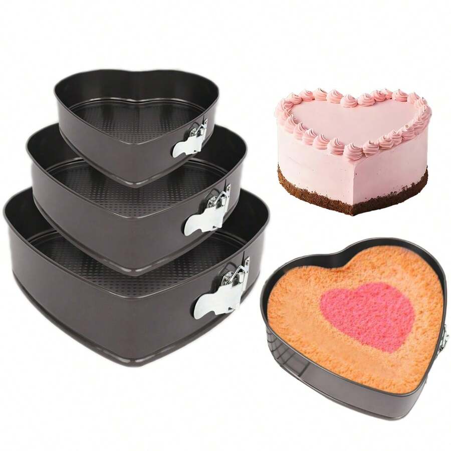 1 Heart-Shaped Cake Mold Round Baking Tray, Detachable Bottom Baking Tray, Non-Stick Round Cheesecake Tray, Perfect For Baking, Weddings, Birthdays, Valentine's Day, Parties, Kitchen Tools, Baking Tools, And Ovens - Black - View 1