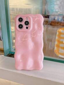 1pc Glossy Jelly Macaroon Squeeze Soft TPU Protective Phone Case With Cloud Wave Edge, Compatible With IPhone 17 Pro Max, 16, 16 Pro Max, 16 Pro, 16 Plus - Pink - View 11