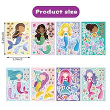 8/16/24/32 hojas Haz pegatinas de caras para niños, 8 diseños diferentes de sirena de dibujos animados Pegatinas para suministros de fiesta de cumpleaños de niños Manualidades