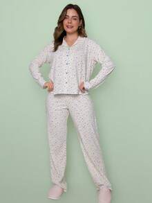 American Long Cotton Pajamas Small Hearts - White - View 3