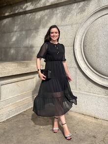 RIVERA. ELEGANT PLAIN MIDI DRESS WOMEN'S DRESS - Black - View 1