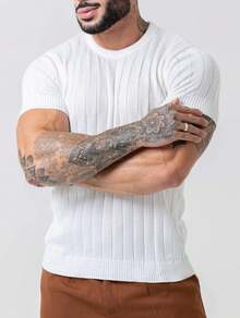 TRICOT DE LUXO Men's Lightweight Textured Knit T-Shirt, High Quality, Spring, Summer, Autumn, Premium Quality - trắng - Xem 2