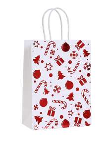 8/25 piezas Bolsas de regalo de papel kraft con estampado de lámina roja, Envoltura de regalo navideño, Bolsas de fiesta navideña, Embalaje de regalo navideño, Bolsas de tela navideñas