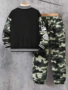 Sudadera acanalada con estampado de camuflaje y pantalones de camuflaje con cordón para niños, ropa casual para exteriores en otoño/invierno