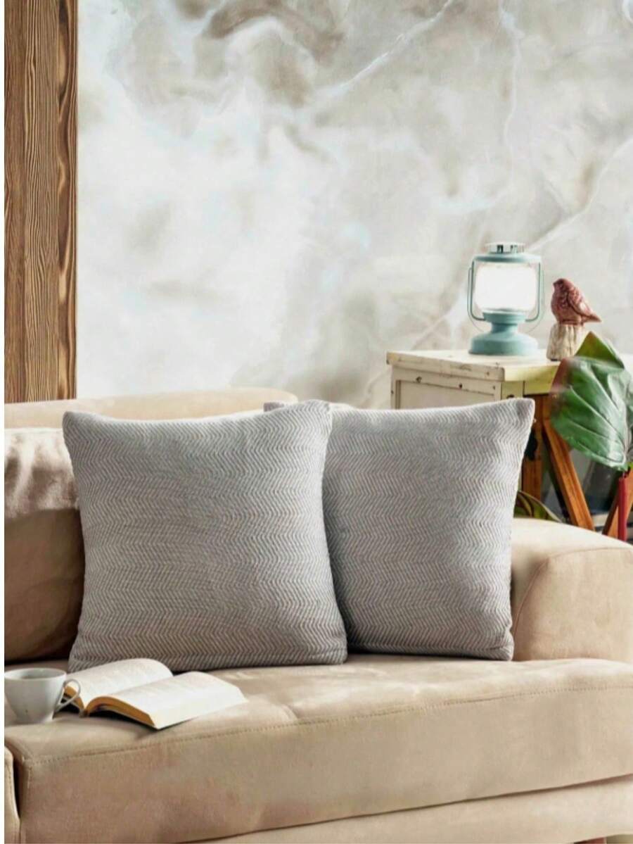 2-Pack Zippered Cushion Cover Set | 45x45 Cm | Modern Design, Easy-Care Decorative Pillow Covers | MADE IN TURKEY - Light Grey - View 1