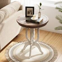 COZAYH Rustic Farmhouse End Table, Natural Top Side Table For Family, Dinning Or Living Room, Distressed Finish, Mid Century Modern - SleekBaseDesign - White - 查看 1