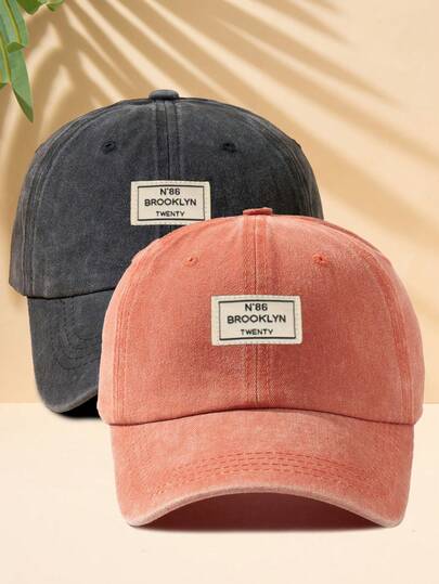 1 件男女通用浅灰色织物带可调节水洗棒球帽，户外时尚