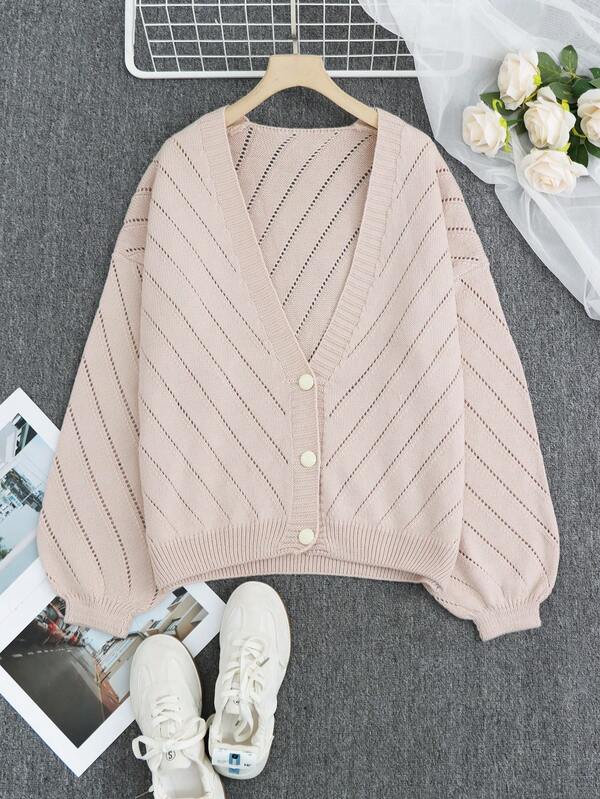 Chaqueta de cárdigan con cuello abierto y botones, de unicolor, de manga larga, de estilo joven y casual, versátil, de color beige, de estilo simple con cuentas y calado, para usar en el aeropuerto, otoño, invierno, diario, oficina, fiesta, abrigo, ropa de playa