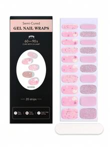 20 Tipps halb ausgehärtete Gel Nagelfolien, rosa Halloween Glitzer Geister und Spinnennetz Designs, UV-gehärtet, hält über 15 Tage, kommt mit einem Set an Nagel Sticker Design Accessoires in verschiedenen Farben, Salon-Qualität, benötigt eine UV-Lampe