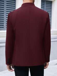 Mens Casual Suit Blazer Jackets Stand Mandarin Collar Lightweight Lined Sport Coats Business Coats - 酒紅色 - 查看 4