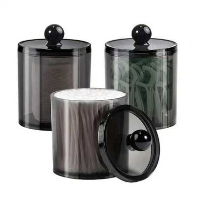 1pc Pack Qtip Dispenser Apothecary Jars Bathroom Jar 10 Oz Black Plastic Holder Storage Box For Cotton Ball, Swab Cotton