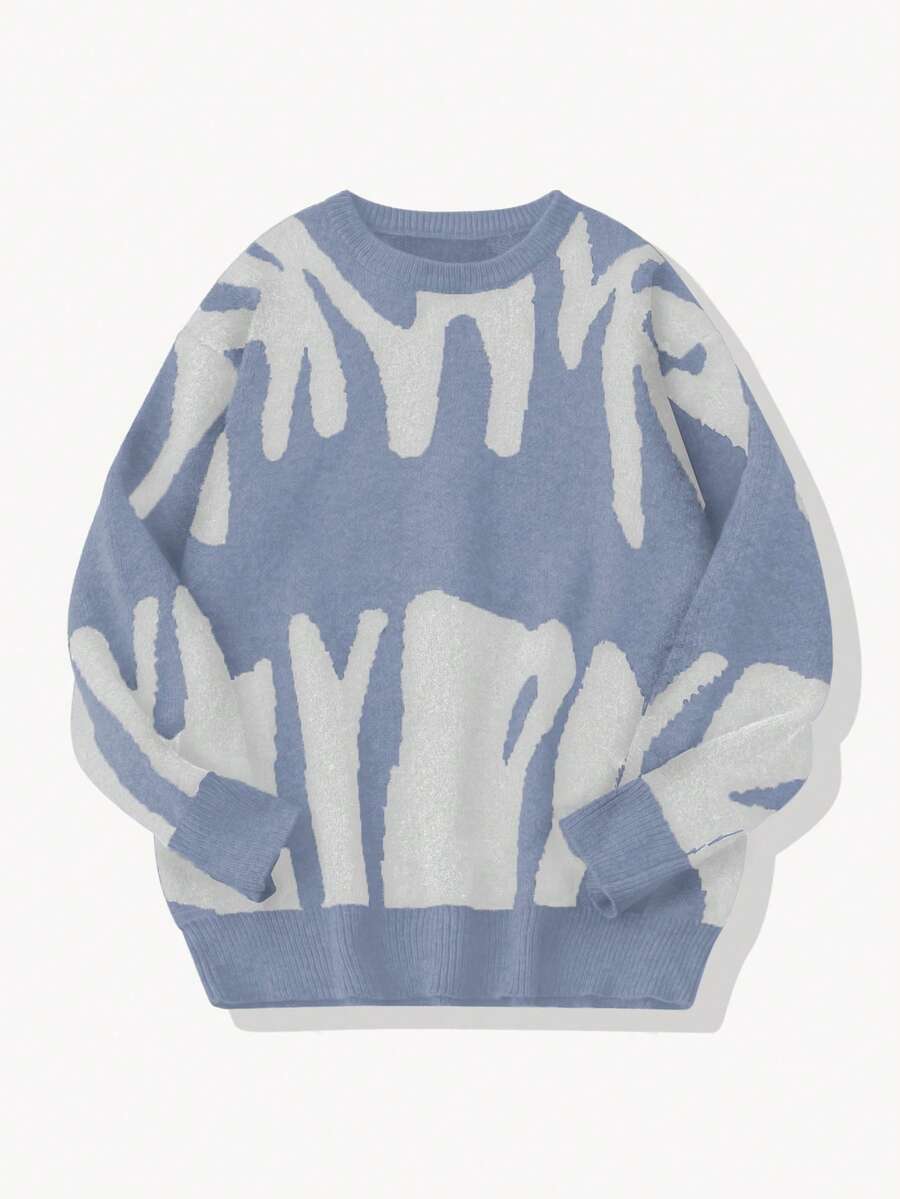 Fashionable Pattern Round Neck Long Sleeve Casual Pullover Sweatshirt, Letter & Graphic Print, Dropped Shoulder, College Style Street Wear, Knit Sweater For Spring - Multicolor - View 1