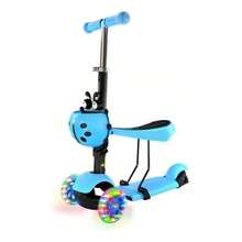 2-In-1 Kids Scooter With Detachable Seat And LED Wheels, Adjustable 3-Wheel Ride-On Scooter For Kids - Blue - View 1
