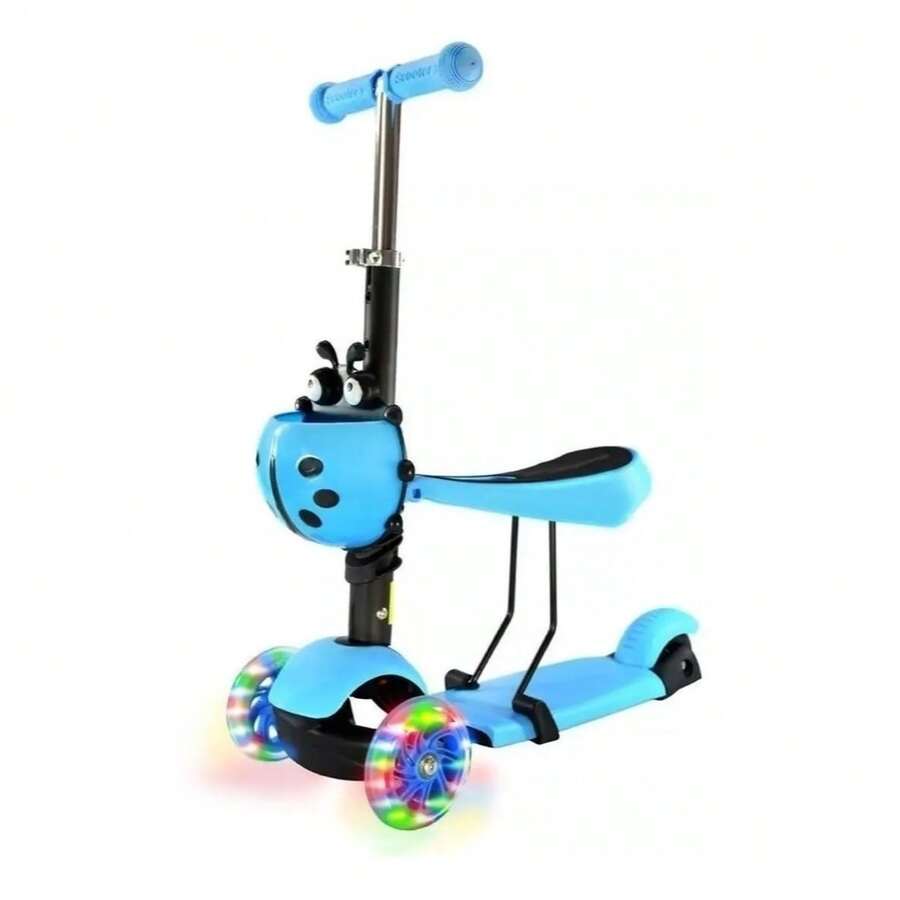 2-In-1 Kids Scooter With Detachable Seat And LED Wheels, Adjustable 3-Wheel Ride-On Scooter For Kids - Blue - View 1