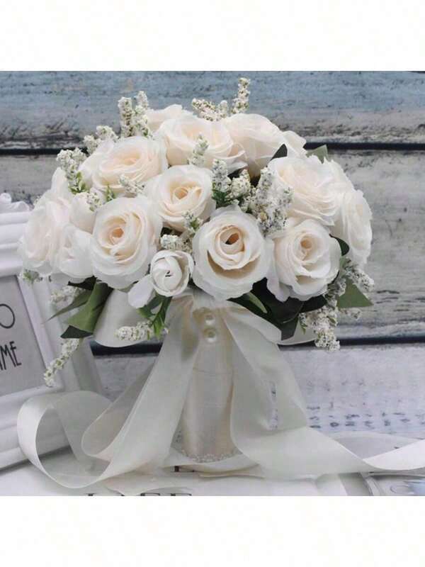 Buquê de noiva branco de 25 cm, 1 peça, buquê de casamento, buquê de noiva, buquê de rosas, flores de noiva, suprimentos para casamento, dama de honra ao ar livre, melhor presente, decoração de casamento, decoração de casa, decoração de quarto, presente de festa, decoração de aniversário, decoração de festa, despedida de solteira, adequado para presente de formatura, presente de despedida de solteira, presente de dama de honra