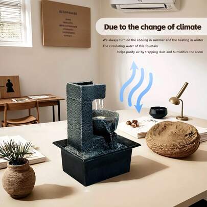 1PC Indoor Fountain Tabletop Fountain Waterfall Fountains Relaxation Water Feature Feng Shui Zen Meditation Desktop Fountain With LED Light For Home And Office Indoor Spaces Decor,Geometric Modeling