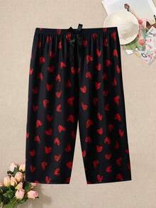 3PCS Women's Plate-Size Casual 7-Inch Pants With Bow And Heart Valentine's Day Gift - Multicolor - View 3