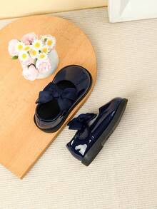 秋冬英伦风蝴蝶结女童软底皮鞋 - 藍色 - 查看 5