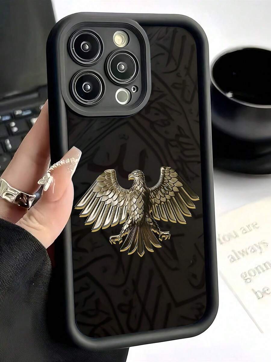 1pc Classic Travel Logo Pattern High-Quality Smooth Skin Protective Phone Case, Full Coverage Soft Shell Compatible With IPhone 13/16/15/14/13/12/11/Pro/ProMax/X/XR/XS/7/8/PLUS, - Black - View 1