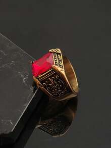 2026 Latest High Quality Plated Golden Red Artificial Zirconia Stainless Steel 316 Rings For Men Red Stone Rings - Red - View 5