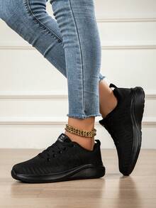 Women's Casual Sports Shoes, Mesh Breathable Running Shoes, Lightweight Travel Shoes, Student Running Shoes, Flat Casual Shoes, Comfortable Loose Fit Sports Shoes, Fashion Sneakers, Knitted Mesh Breathable, Solid Color Office Shoes