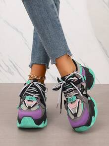 Old Daddy Shoes Ladies New Explosions Breathable Platform Shoes Ladies Shoes Popular Retro Casual Street Sports Shoes. - 淺灰紫 - 查看 4