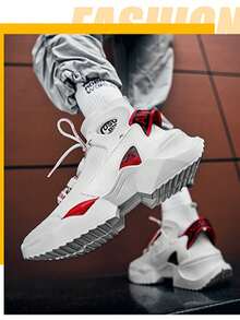 2024春夏时尚透气袜鞋休闲运动鞋轻便跑步鞋男士减震鞋 - 紅白色 - 查看 19