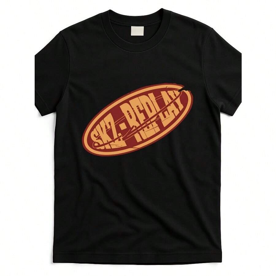 SKZ Replay Album Graphic T-Shirt - Black Tee With Red Circular Logo - Casual Crewneck Shirt For Everyday & Themed Events - Machine Washable Music Fan Apparel, Music T Shirts, Fan Merchandise - 黑色 - 查看 1