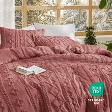 Bedsure Mother's Day Tufted Boho Comforter Set - Linen Boho Bed Set, GentleSoft™ 3 Pieces Farmhouse Shabby Chic Embroidery Bedding, For Spring Decor, Wedding Decor, Easter Decor, Room Decor, Home Decor - 磚塵粉 - 查看 5