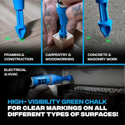 Tools Tuff Shot Deep Reach Marking Tool, Drill Hole Markers, Chalkshot Of Non Permanent Mark Of High-Vis Green Chalk Deep Hole Marker, Long Reach 250 Chalk Bursts Shots