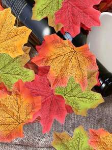 40/100/200Pcs Artificial Maple Leaves 4 Colors Fall Leaves Halloween Thanksgiving Day Autumn Leaf Decorations Wedding Parties Props Party Table Crafts Decor Home Decor Room Decor Halloween Decor - Multicolor - View 5
