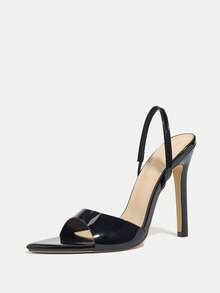 Jin Bei Qi 女款亮面純色尖頭單帶後扣高跟涼鞋，性感優雅派對夜店戶外高跟鞋，黑色 - 黑色 - 查看 5