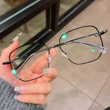 Sleek Black Thin Metal Geometric Eyewear, 2026 Must-Have Modern Statement Piece For Edgy Women & Teens, Perfect For Summer Beach Days, Graduation Photoshoots, Vacation Trips, Camping Getaways, Casual Streetwear, Year-Round Festive Occasions, And Everyday Stylish Looks - 黑色 - 查看 3