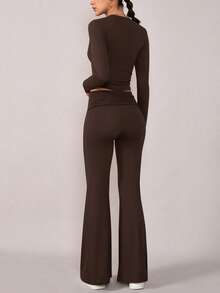 NcmRyu 1 套女士时尚休闲提拉塑身长袖上衣和长裤健身套装