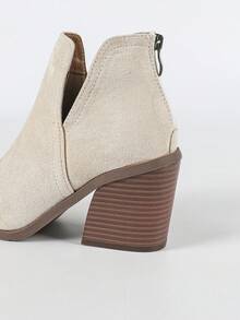 2024新款法式踝靴女款，英伦风秋冬新款尖头粗跟踝靴，后拉链设计 - 米色 - 查看 10