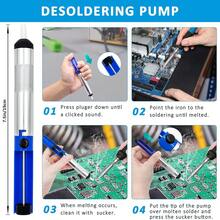 Ilibilib HX1 60W 220V 烙铁，30 秒快速加热，200-480°C 温度范围，包括 18g 焊锡丝、2 个镊子、5 个可更换尖端、支架、海绵、拆焊编织带、迷你扳手、迷你 PCB、剥线钳、吸锡泵、红/黑线、热缩管套装和皮革储物袋 - 完整的专业焊接套件