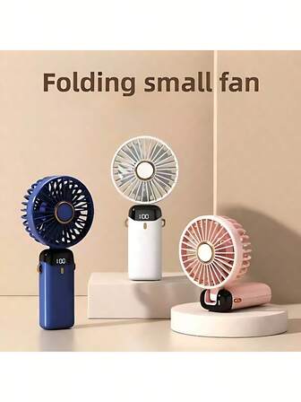 1pc Unisex Mini USB Handheld Fan, Summer Essential, Color-Matching, Standing, Folding, 5-Ade, 5-Speed Quiet, Battery Display, Suitable For Outdoor, Camping, Travel, Beach, Sports, Office, School, Pool Party, Daily