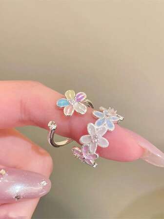 2pcs/Set Dopamine Colorful Flower Ring Set, Niche & Versatile, Suitable For Women's Daily Wear