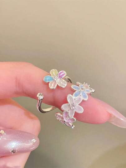 2pcs/Set Dopamine Colorful Flower Ring Set, Niche & Versatile, Suitable For Women's Daily Wear