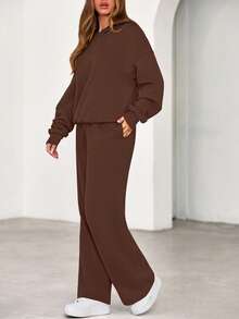 Womens Sweatsuits 2 Piece Set Casual Winter Long Sleeve Hoodie Loose Wide Leg Sweatpants Fall Tracksuit Spring Fall Clothes For Women Valentine Vacation Outfits Women - 棕色 - 查看 3