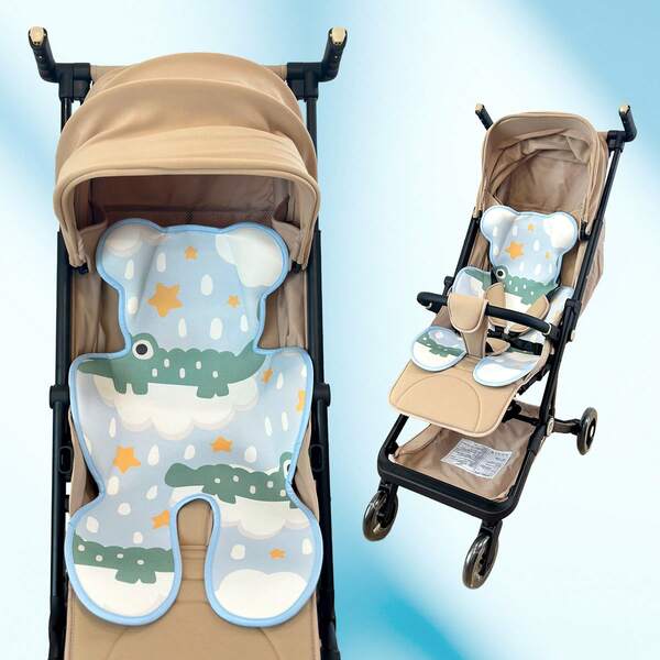 1pc Summer Breathable Baby Stroller Pad - Hemp Silk Fabric, Cartoon Crocodile Pattern Design, Suitable For Hot Summer, Baby Stroller Accessory | Exquisite Cartoon Pattern Design | Fit Design, Outdoor Baby Mat, Daily Use, Breathable Baby Mat.