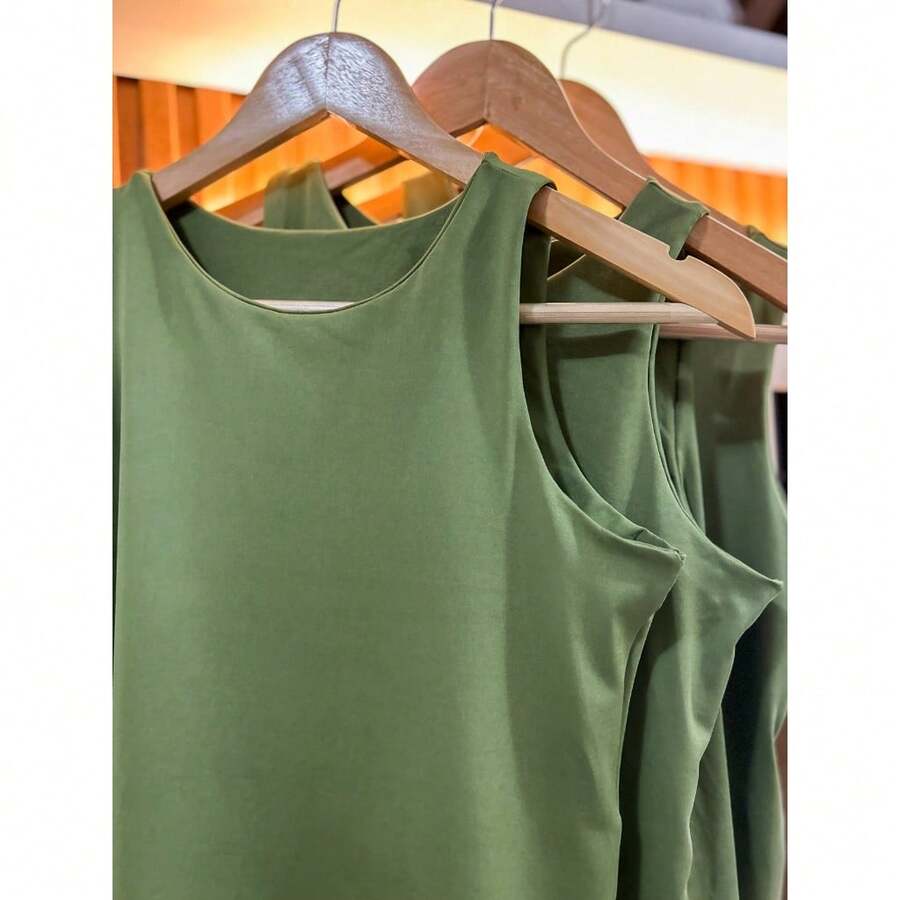 KIT 3 Basic Casual Tank Tops Double Suplex Women's Blogger Blouse - ĐEN/CÁT/XANH LÁ QUÂN ĐỘI SUPLEX - Xem 1