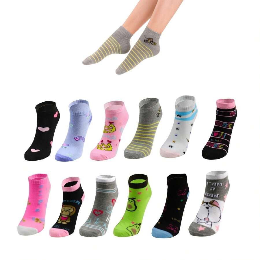 SL.MAX Calcetines tines para mujer, paquete de 12 pares diferentes combinacions tines deportivos ligeros para cualquier deporte. DISEÑOS RANDOM - Multicolor4 - Ver 1