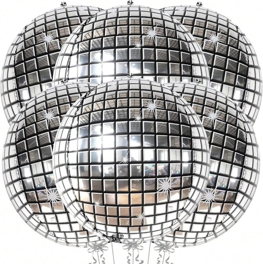 KatchOn, Silver Disco Ball Balloons - Huge 22 Inch, Pack Of 6 | 4D Sphere Balloons For Disco Party Decorations | Anniversary, Bachelorette, Birthday, Retro Party Decorations | 70s Party Decoration - 彩色 - 查看 1