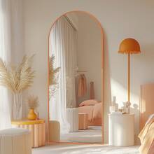 Furnbar Arch Floor Mirror, 58"X19" Full Length Mirror - Freestanding Full Body Mirror With Stand For Bedroom Or Living Room,Amber,Lavender,Persimmon,Pistachio,Sapphire - trái cam - Xem 3