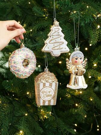 1pc Gold Christmas Decoration, Christmas Tree Ornament, Candy, Snowman, Christmas Tree Accessories, Holiday Party Decor, Suitable For Wedding, Party, Bar, Family Gathering, Pink Glitter, Gift For Friends