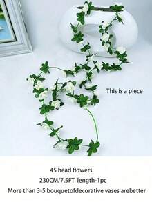 2/4 件装 7.5 英尺人造玫瑰藤蔓花环，带绿叶，适用于婚礼拱门、婚礼装饰、周年纪念生日派对拱门装饰、春季粉白花卉、餐桌摆饰、仿真花藤。也适用于卧室装饰、花园用品、园艺、花园装饰、人造花、仿真植物、卧室配件、婚礼装饰、墙面装饰、花环、藤蔓。情人节适用。 - 白色 - 查看 3
