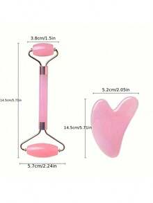 1pc Guasha Facial Massage Tool Set – Pink Roller & Scraping Board For Beauty Lifting, Meridian & Body Care - Hồng - Xem 5
