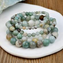 4pcs Set Boho Chic Natural Stone Amazonite Bead Stretch Bracelets, Boho Vacation Style, May Birthstone, No Plating, Perfect For Daily Wear & St. Patrick's Day